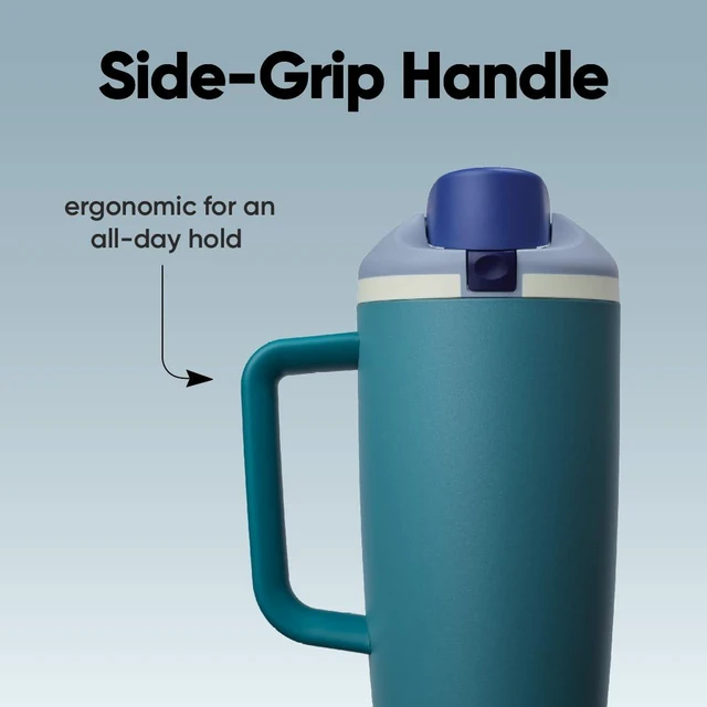 Alt view image 5 of 6 - FreeSip Tumbler Insulated Stainless Steel Water Bottle with Built-in Straw and Side Handle, For Travel, Work, School, and Sports, BPA Free, Leak Proof, 40oz, Denim