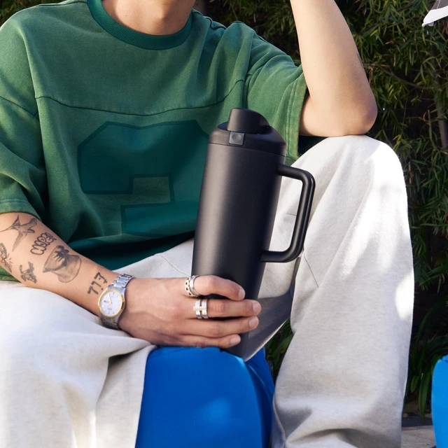 Alt view image 6 of 6 - FreeSip Tumbler Insulated Stainless Steel Water Bottle with Built-in Straw and Side Handle, For Travel, Work, School, and Sports, BPA Free, Leak Proof, 40oz, Denim