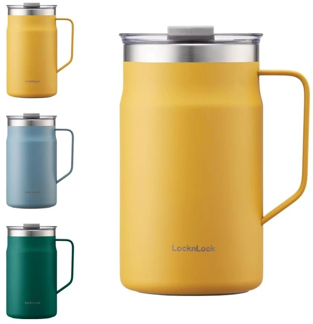 Main image of Metro Mug Premium 18/8 Stainless Steel Double Wall Insulated with Handle Perfect for table with Lid, Yellow, 20 oz