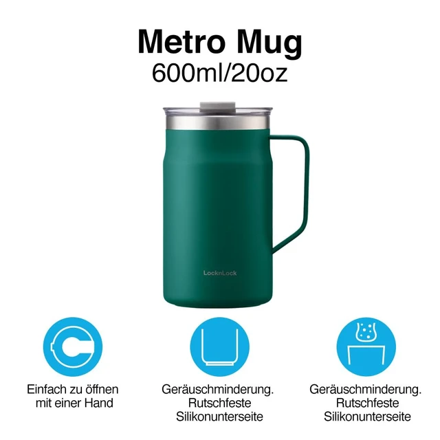 Alt view image 3 of 7 - Metro Mug Premium 18/8 Stainless Steel Double Wall Insulated with Handle Perfect for table with Lid, Yellow, 20 oz