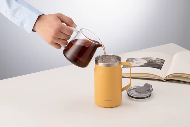Alt view image 2 of 7 - Metro Mug Premium 18/8 Stainless Steel Double Wall Insulated with Handle Perfect for table with Lid, Yellow, 20 oz