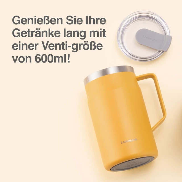 Alt view image 6 of 7 - Metro Mug Premium 18/8 Stainless Steel Double Wall Insulated with Handle Perfect for table with Lid, Yellow, 20 oz