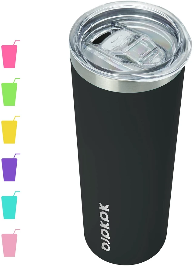 Main image of 20 oz Skinny Tumbler with Lid, Stainless Steel Insulated Coffee Cup | Double Wall Vacuum, Keeps Hot/Cold, Thermal Cup, Non-Sweat, Slim Body Fits Car Holder, Straw Included, Black