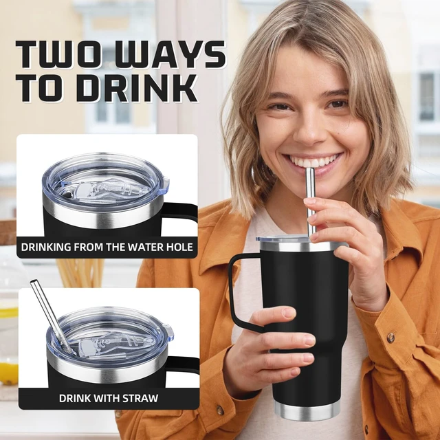 Alt view image 4 of 7 - 20 oz Tumbler with Handle Stainless Steel Insulated Coffee Mug Tumbler with Lid and Straw Double Wall Vacuum Insulated Coffee Mug Leak Proof Travel Mug Tumbler for Hot and Cold Drink (Black,1pack)