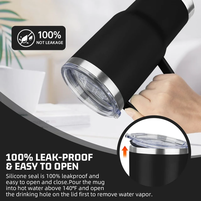 Alt view image 5 of 7 - 20 oz Tumbler with Handle Stainless Steel Insulated Coffee Mug Tumbler with Lid and Straw Double Wall Vacuum Insulated Coffee Mug Leak Proof Travel Mug Tumbler for Hot and Cold Drink (Black,1pack)