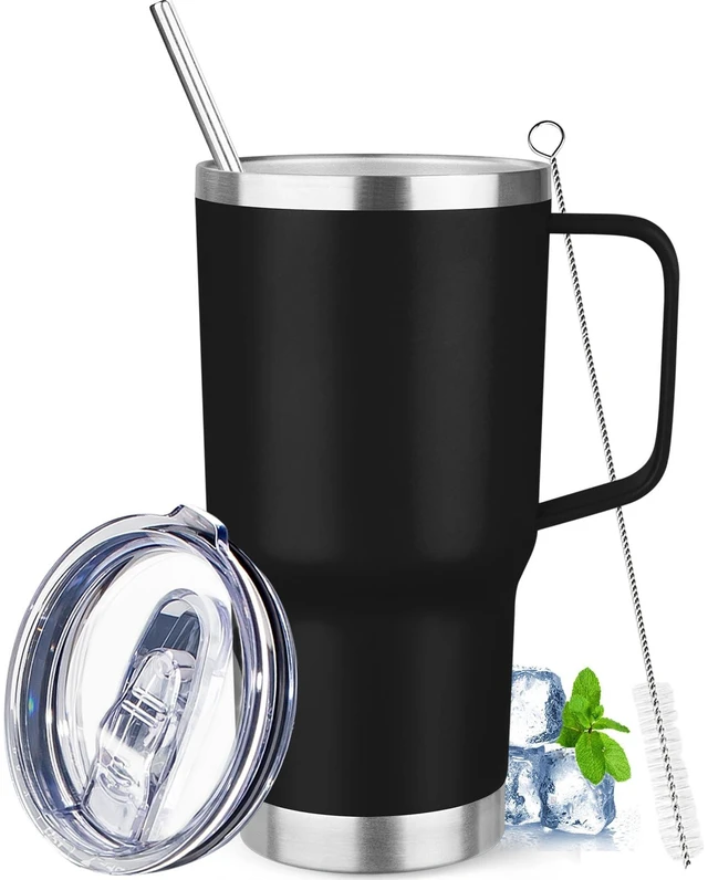 Main image of 20 oz Tumbler with Handle Stainless Steel Insulated Coffee Mug Tumbler with Lid and Straw Double Wall Vacuum Insulated Coffee Mug Leak Proof Travel Mug Tumbler for Hot and Cold Drink (Black,1pack)
