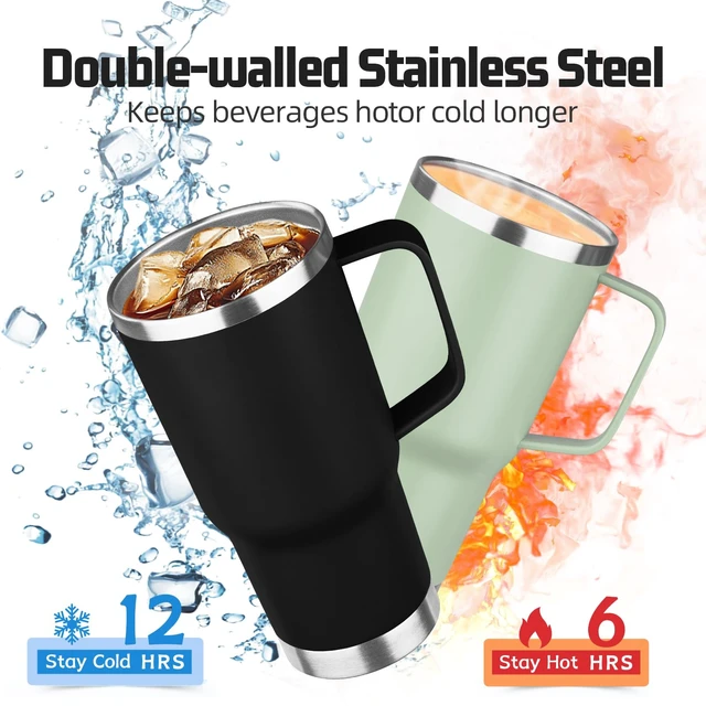 Alt view image 3 of 7 - 20 oz Tumbler with Handle Stainless Steel Insulated Coffee Mug Tumbler with Lid and Straw Double Wall Vacuum Insulated Coffee Mug Leak Proof Travel Mug Tumbler for Hot and Cold Drink (Black,1pack)