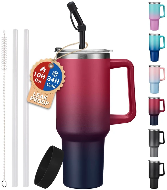 Main image of 40 oz Tumbler with Handle and Straw - Spill Proof Travel Coffee Mug | Cold-34H & Hot-10H, Leak-Proof, 2-in-1 Lid (Straw & Chug), Dishwasher Safe, 18/8 Stainless Steel Water Bottles For Man Women