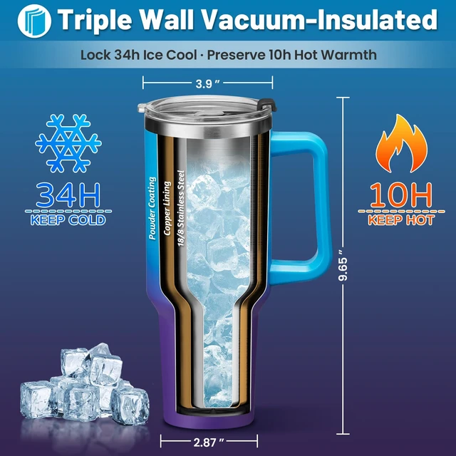 Alt view image 2 of 7 - 40 oz Tumbler with Handle and Straw - Spill Proof Travel Coffee Mug | Cold-34H & Hot-10H, Leak-Proof, 2-in-1 Lid (Straw & Chug), Dishwasher Safe, 18/8 Stainless Steel Water Bottles For Man Women