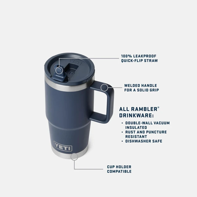 Alt view image 2 of 7 - Rambler 20 oz Travel Mug with Flip Straw Lid Stainless Steel, Vacuum Insulated, Leakproof, Cup Holder Friendly, Navy