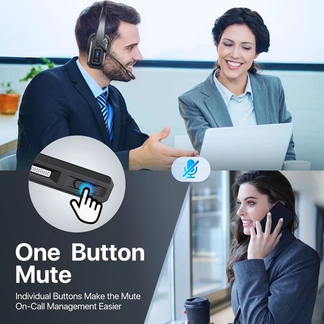 Alt view image 4 of 5 - Trucker Bluetooth Headset, Wireless Headset with Mic for Work | 60H Battery & Mute Button, Over Ear Noise Cancelling Bluetooth Headset for Truck Driver, Office, Laptop, Cell Phone, Black