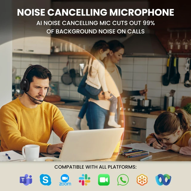 Alt view image 2 of 7 - ClearCall 70, Bluetooth Headphones with Removabel Boom Mic | Over Ear Headphones with Mic, Work from Home Headset with Mic, Work Headphones Wireless Bluetooth, Boom Mic