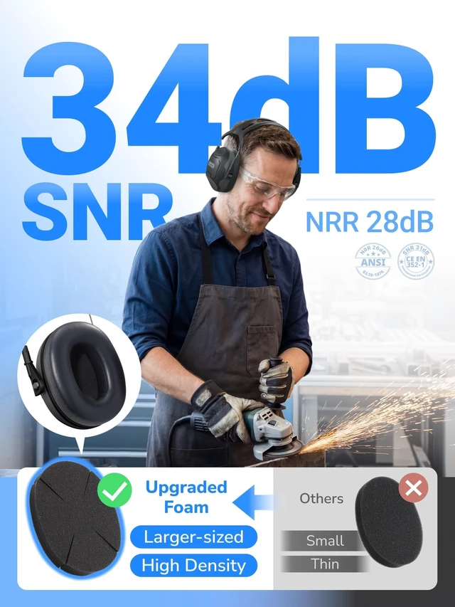 Alt view image 3 of 7 - C06 Noise Cancelling Ear Muffs, 28NRR Ear Protection for Adults | Noise Reduction Headphones Hearing Protection Earmuffs for Range, Mowing, Woodworking, Concerts, Races, Kids Autism Sensory