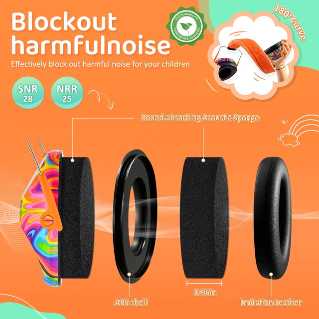 Alt view image 2 of 7 - 032 Kids Ear Protection Ear Muffs for Noise Reduction, 25NRR Noise Cancelling Headphones for Kids,Toddlers, Autism, Sensory Use, Hearing Protection Orange
