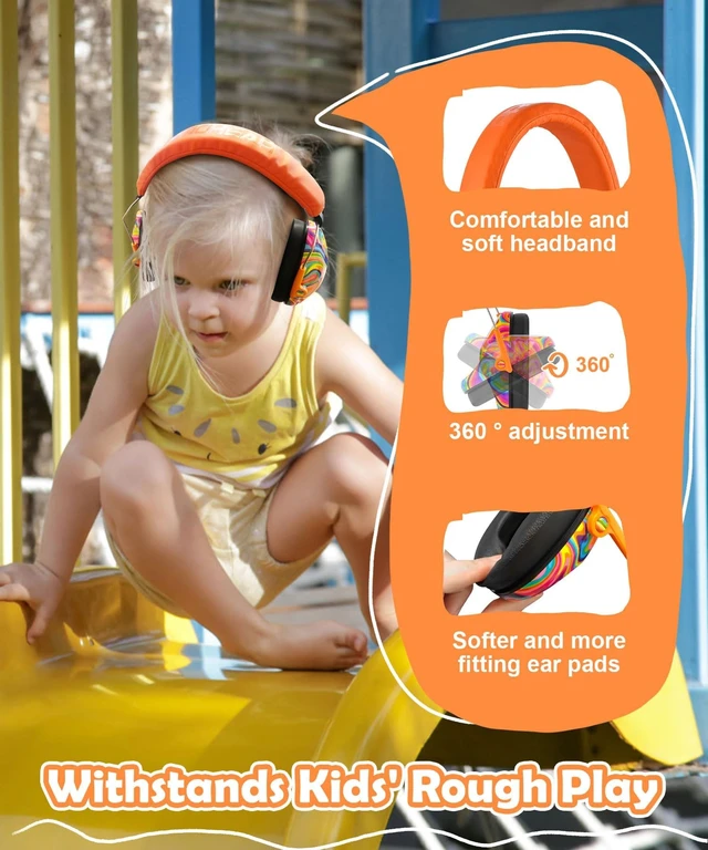 Alt view image 5 of 7 - 032 Kids Ear Protection Ear Muffs for Noise Reduction, 25NRR Noise Cancelling Headphones for Kids,Toddlers, Autism, Sensory Use, Hearing Protection Orange