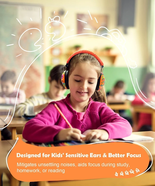 Alt view image 4 of 7 - 032 Kids Ear Protection Ear Muffs for Noise Reduction, 25NRR Noise Cancelling Headphones for Kids,Toddlers, Autism, Sensory Use, Hearing Protection Orange