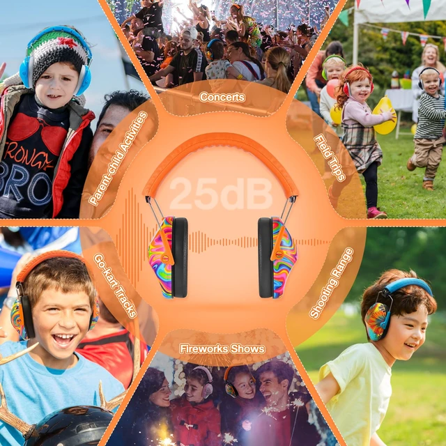 Alt view image 6 of 7 - 032 Kids Ear Protection Ear Muffs for Noise Reduction, 25NRR Noise Cancelling Headphones for Kids,Toddlers, Autism, Sensory Use, Hearing Protection Orange