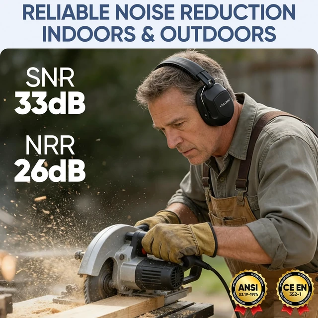 Alt view image 2 of 7 - Noise Cancelling Ear Muffs for Adults, SNR 33dB Hearing Protection, Adjustable Safety Earmuffs for hunting, Construction (Black)