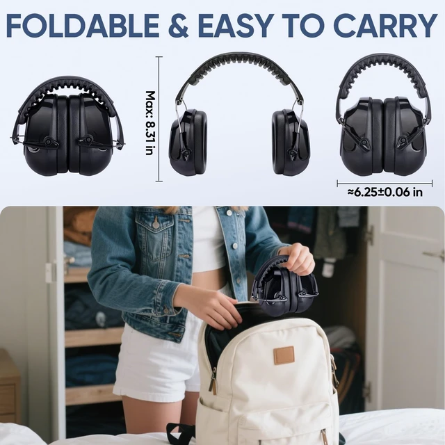 Alt view image 6 of 7 - Noise Cancelling Ear Muffs for Adults, SNR 33dB Hearing Protection, Adjustable Safety Earmuffs for hunting, Construction (Black)