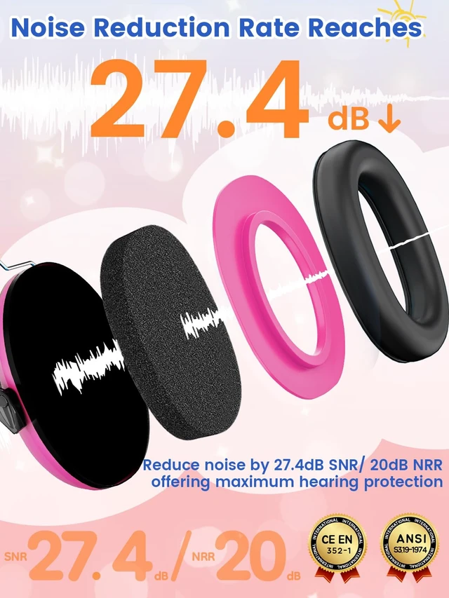 Alt view image 3 of 7 - Ear Muffs for Noise Reduction Kids Noise Cancelling Headphones | SNR27.4 Kids Ear Protection Earmuffs for Monster Truck, Airplane, Fireworks, Concerts and Kids Autism Sensory Ear Covers Rose