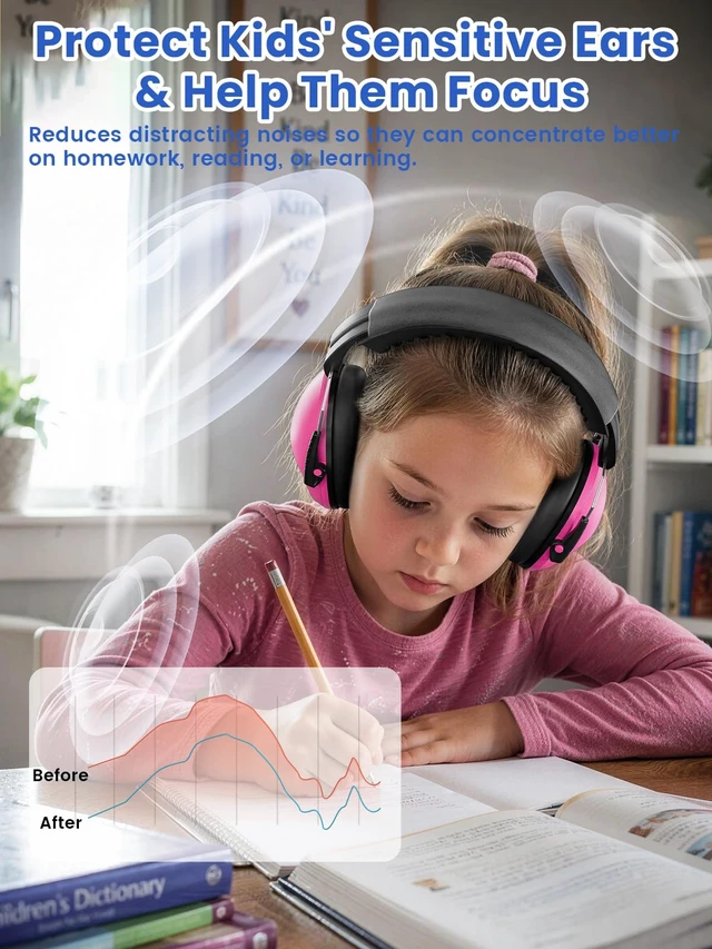 Alt view image 5 of 7 - Ear Muffs for Noise Reduction Kids Noise Cancelling Headphones | SNR27.4 Kids Ear Protection Earmuffs for Monster Truck, Airplane, Fireworks, Concerts and Kids Autism Sensory Ear Covers Rose