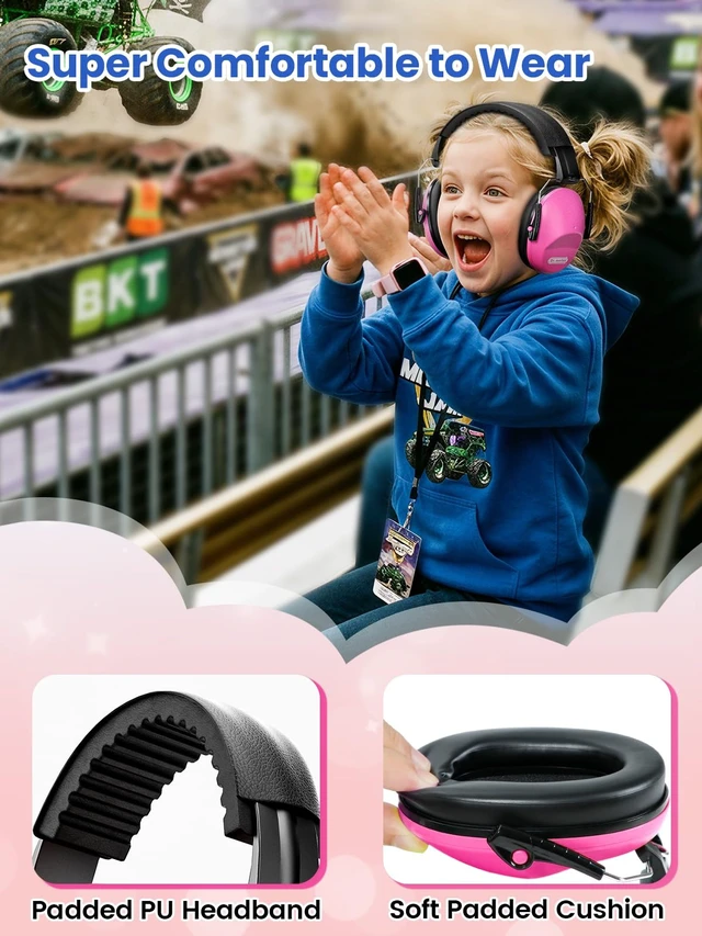 Alt view image 2 of 7 - Ear Muffs for Noise Reduction Kids Noise Cancelling Headphones | SNR27.4 Kids Ear Protection Earmuffs for Monster Truck, Airplane, Fireworks, Concerts and Kids Autism Sensory Ear Covers Rose