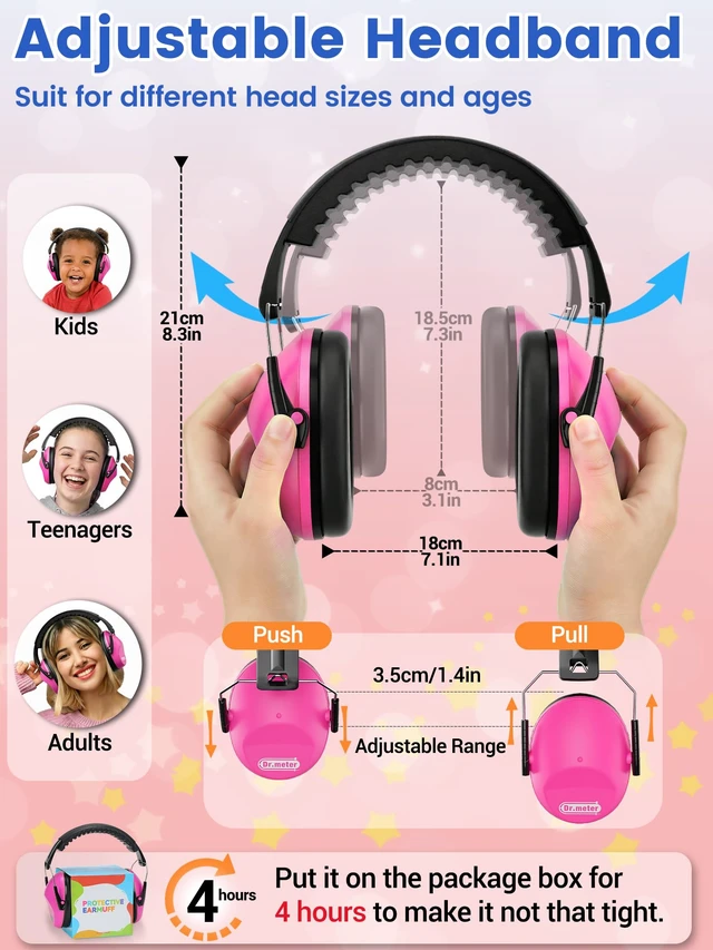 Alt view image 4 of 7 - Ear Muffs for Noise Reduction Kids Noise Cancelling Headphones | SNR27.4 Kids Ear Protection Earmuffs for Monster Truck, Airplane, Fireworks, Concerts and Kids Autism Sensory Ear Covers Rose