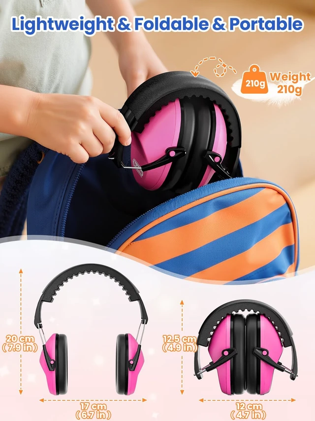 Alt view image 7 of 7 - Ear Muffs for Noise Reduction Kids Noise Cancelling Headphones | SNR27.4 Kids Ear Protection Earmuffs for Monster Truck, Airplane, Fireworks, Concerts and Kids Autism Sensory Ear Covers Rose