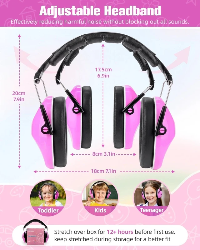 Alt view image 4 of 7 - 032 Kids Noise Canceling Headphones - 25dB NRR Kids Ear Protection Earmuffs for School, Monster Jam, Fireworks, Travel, Air Show, Concert, Autism - Pink