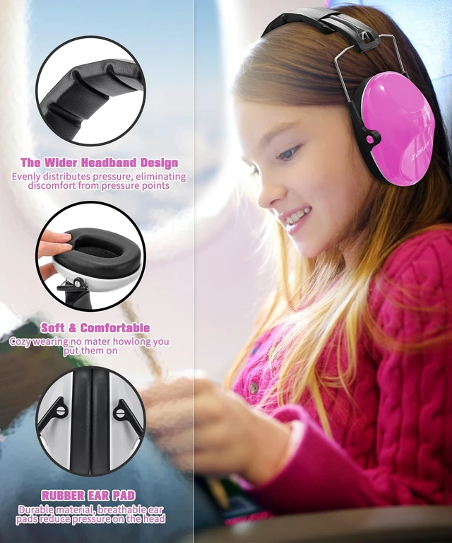 Alt view image 3 of 7 - 032 Kids Noise Canceling Headphones - 25dB NRR Kids Ear Protection Earmuffs for School, Monster Jam, Fireworks, Travel, Air Show, Concert, Autism - Pink