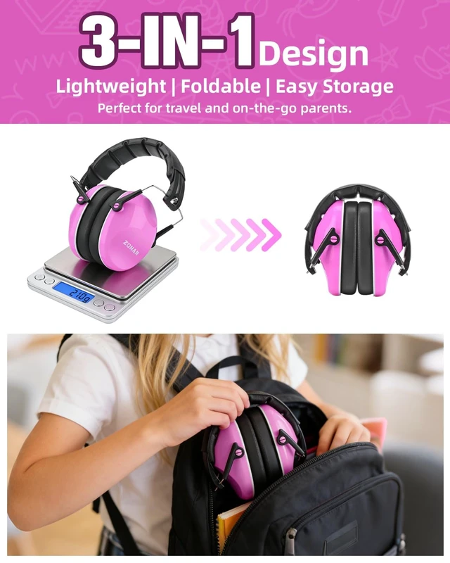 Alt view image 5 of 7 - 032 Kids Noise Canceling Headphones - 25dB NRR Kids Ear Protection Earmuffs for School, Monster Jam, Fireworks, Travel, Air Show, Concert, Autism - Pink
