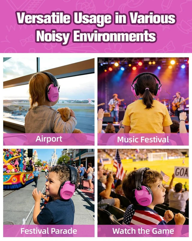 Alt view image 6 of 7 - 032 Kids Noise Canceling Headphones - 25dB NRR Kids Ear Protection Earmuffs for School, Monster Jam, Fireworks, Travel, Air Show, Concert, Autism - Pink