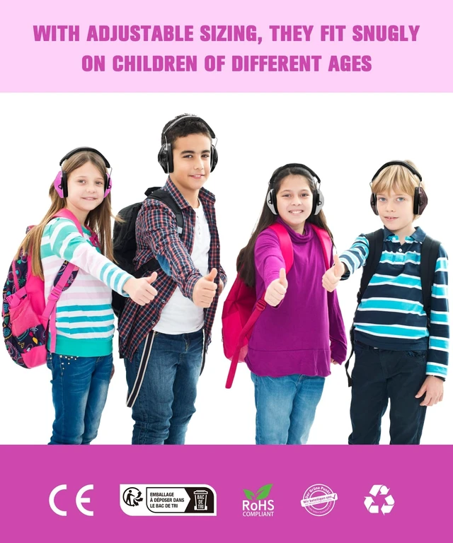 Alt view image 7 of 7 - 032 Kids Noise Canceling Headphones - 25dB NRR Kids Ear Protection Earmuffs for School, Monster Jam, Fireworks, Travel, Air Show, Concert, Autism - Pink
