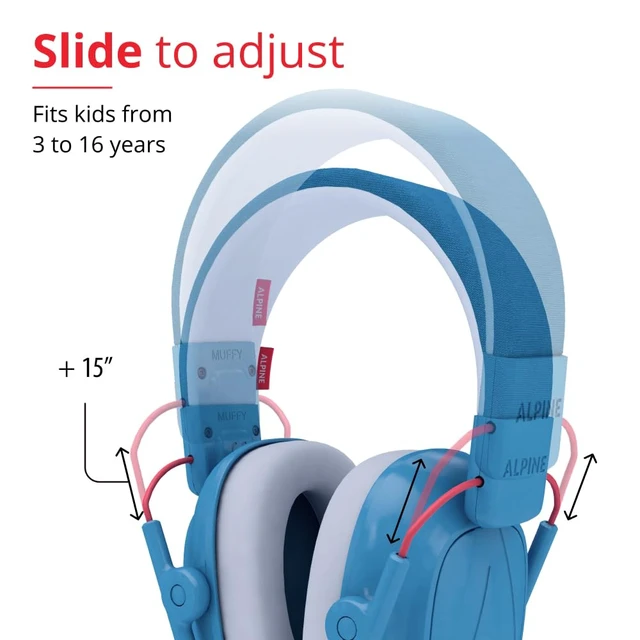 Alt view image 2 of 7 - Muffy Kids Noise Reduction Earmuffs - 5-16 y - Ear Defender - Blue | Reduces noise | Comfortable | Adjustable size as your kid grows | up to 16 years | Autism, Sensory-friendly | 25 dB SNR