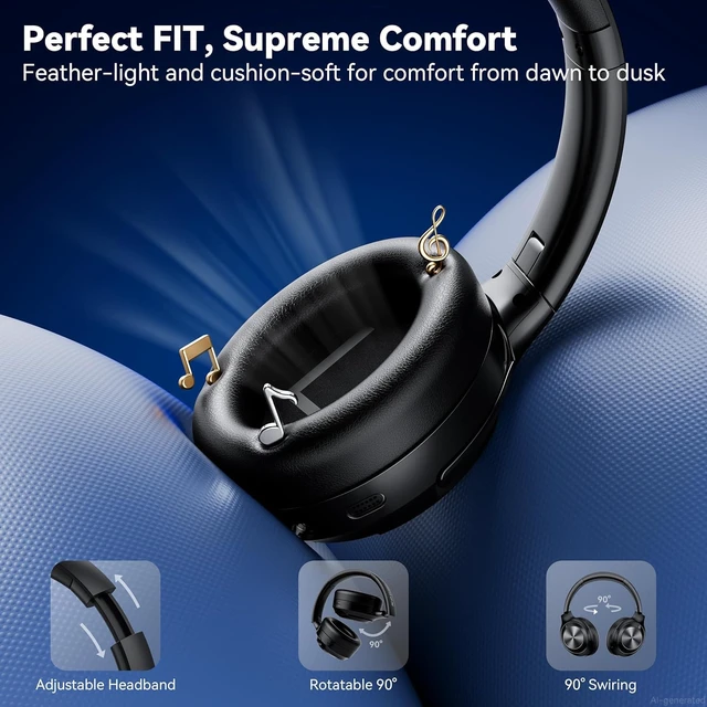Alt view image 6 of 7 - Hybrid Active Noise Cancelling Headphones, Bluetooth Headphones with Hi-Res Audio, 70H Playtime Over Ear Headphones with Fast Charge, ANC Wireless Headphones with Comfort Earcup for Travel/Office/Home