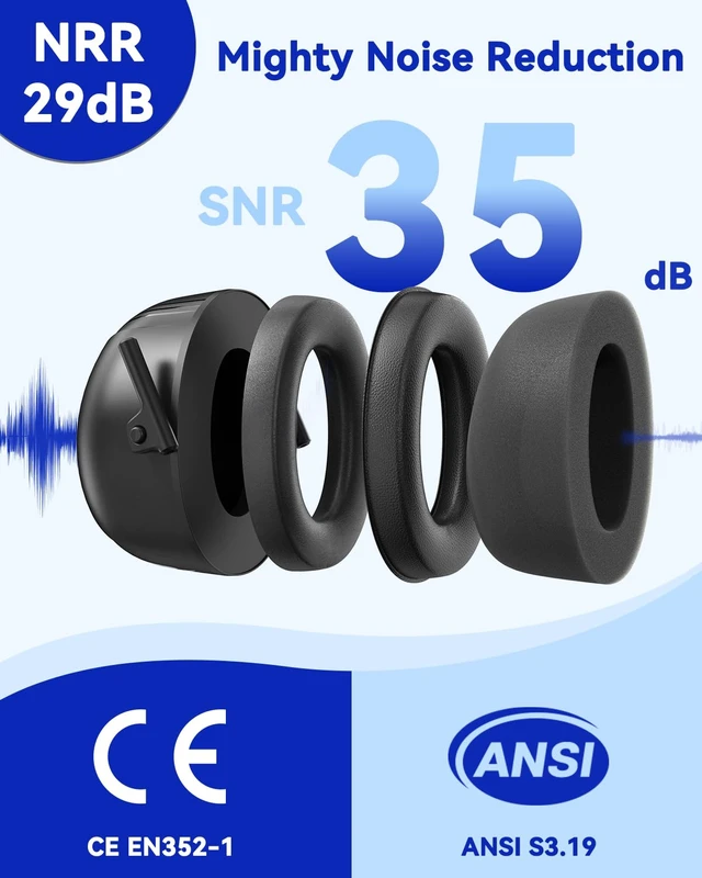 Alt view image 2 of 7 - Large Noise Cancelling Headphones for Adults, 35dB Noise Reduction | XL Noise Reduction Ear Muffs Safty Earmuffs, Ear Protection for Shooting Gun Range,Yard Work, Mowing, Construction, Workshops