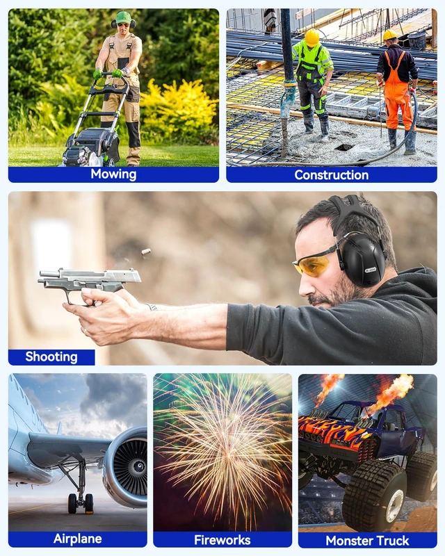 Alt view image 6 of 7 - Large Noise Cancelling Headphones for Adults, 35dB Noise Reduction | XL Noise Reduction Ear Muffs Safty Earmuffs, Ear Protection for Shooting Gun Range,Yard Work, Mowing, Construction, Workshops