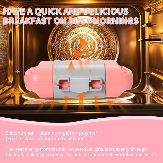Alt view image 2 of 7 - Small Microwave Toastie Sandwich Maker, Nonstick Plate Microwave Panini Grilled Cheese Maker, Versatile Wireless Small Toaster Hot Dog, Dishwasher Safe, Fast Cooking for Breakfast, Snacks, Pink