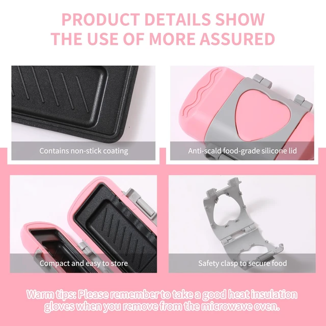 Alt view image 6 of 7 - Small Microwave Toastie Sandwich Maker, Nonstick Plate Microwave Panini Grilled Cheese Maker, Versatile Wireless Small Toaster Hot Dog, Dishwasher Safe, Fast Cooking for Breakfast, Snacks, Pink