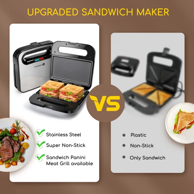 Alt view image 3 of 7 - Sandwich Maker, Non-Stick Panini Press Sandwich Maker | Breakfast Grilled Cheese Maker, Stainless Steel Tostadora de Pan