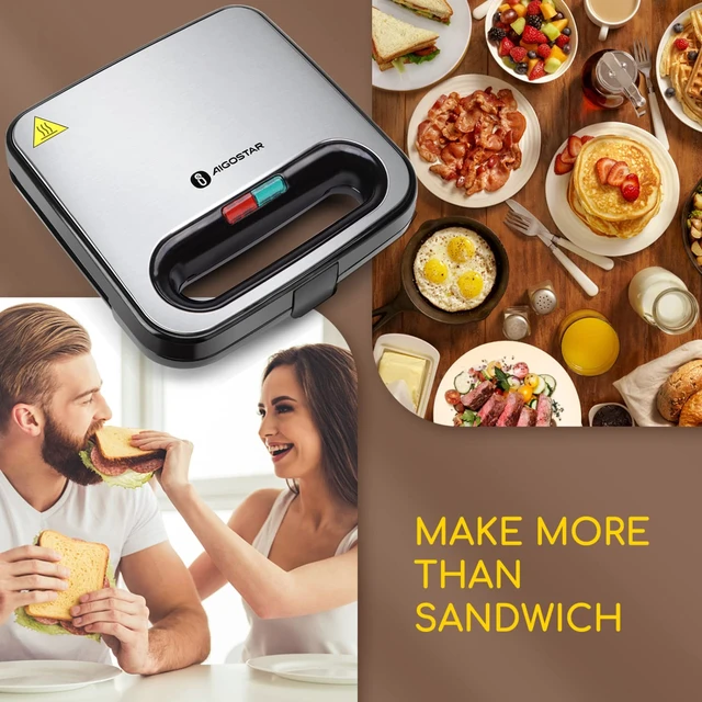Alt view image 7 of 7 - Sandwich Maker, Non-Stick Panini Press Sandwich Maker | Breakfast Grilled Cheese Maker, Stainless Steel Tostadora de Pan