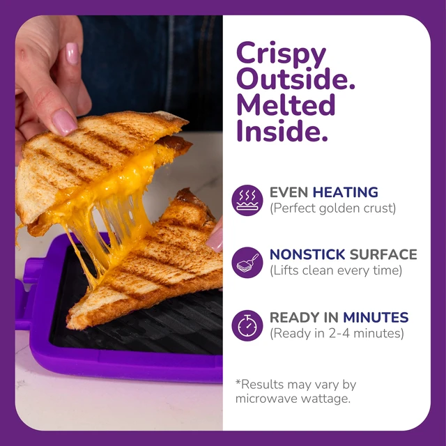 Alt view image 2 of 6 - Classic Microwave Sandwich Maker, Microwave Grill, Toaster, 3 Minute Grilled Cheese Sandwich Maker, Thick Silicone Cover, Safe Food Grade, Panini Press, Dishwasher Safe (Purple, Regular)