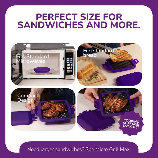 Alt view image 4 of 6 - Classic Microwave Sandwich Maker, Microwave Grill, Toaster, 3 Minute Grilled Cheese Sandwich Maker, Thick Silicone Cover, Safe Food Grade, Panini Press, Dishwasher Safe (Purple, Regular)
