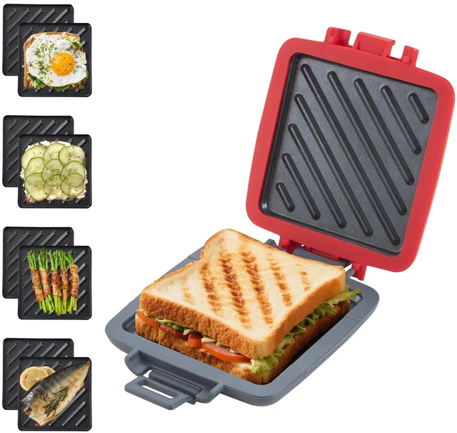 Main image of Microwave Sandwich Maker, Snack Maker & Panini Press, Removable Non-Stick Plates, Silicone Microwavable Cookware, Heatwave Technology for House Cooking & Baking, Red