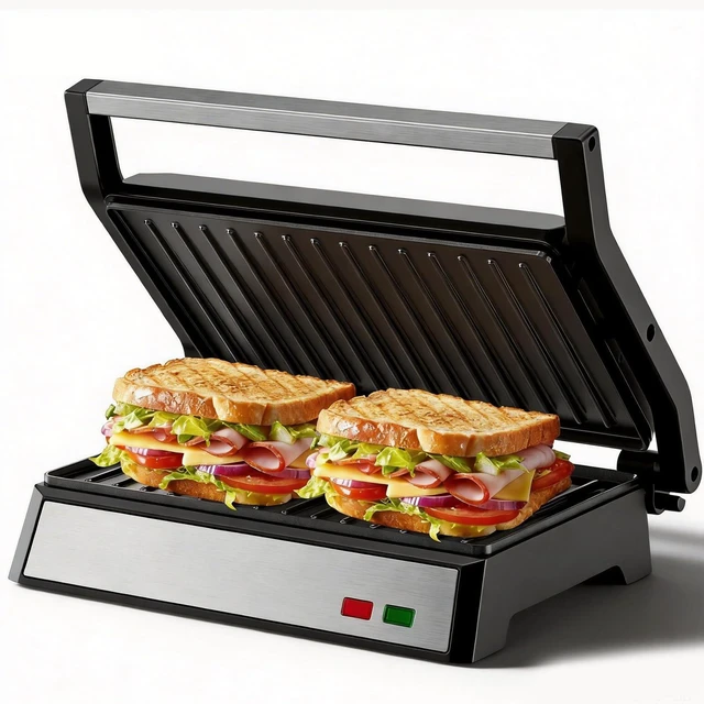 Main image of Panini Press Grill, Standard 2-Slice Sandwich Maker with Non-Stick Plates, 1200W Sandwich Press Electric Indoor Grill, Opens 180° for Any Size of Food, Stainless Steel Surface and Removable Drip Tray