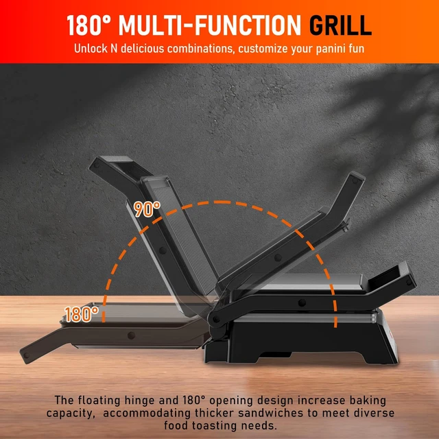 Alt view image 3 of 7 - Panini Press Grill, Standard 2-Slice Sandwich Maker with Non-Stick Plates, 1200W Sandwich Press Electric Indoor Grill, Opens 180° for Any Size of Food, Stainless Steel Surface and Removable Drip Tray