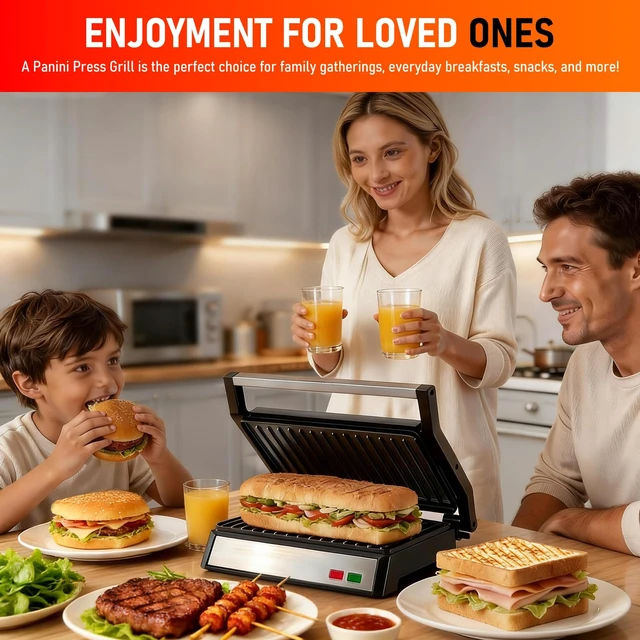 Alt view image 7 of 7 - Panini Press Grill, Standard 2-Slice Sandwich Maker with Non-Stick Plates, 1200W Sandwich Press Electric Indoor Grill, Opens 180° for Any Size of Food, Stainless Steel Surface and Removable Drip Tray