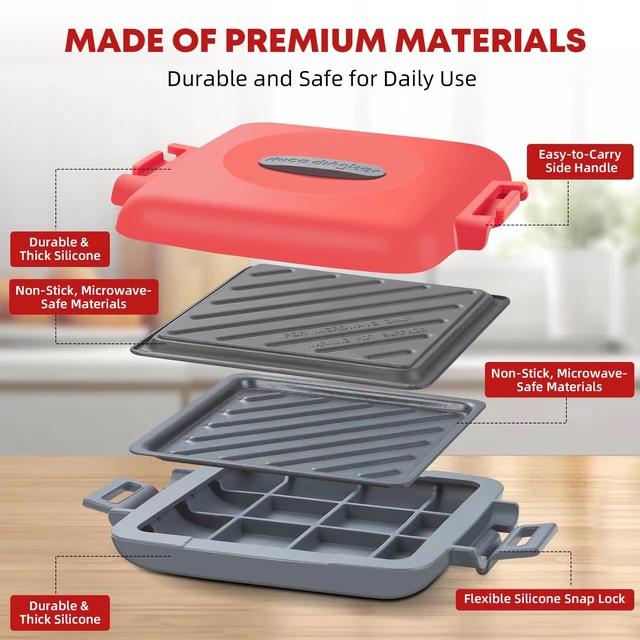 Alt view image 2 of 7 - Microwave Sandwich Maker, Snack Maker & Panini Press, Removable Non-Stick Plates, Silicone Microwavable Cookware, Heatwave Technology for House Cooking & Baking, Red