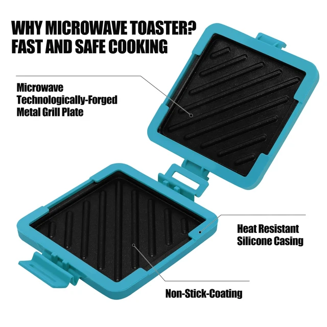 Alt view image 3 of 7 - Microwave Sandwich Maker & Toaster,Microwave Grill,Panini Press | Microwave Grilled Cheese Maker,Removable Silicone Cover,BPA/PFOA-Free, Dishwasher Safe, Portable for RV, Dorm, Gift (Blue)