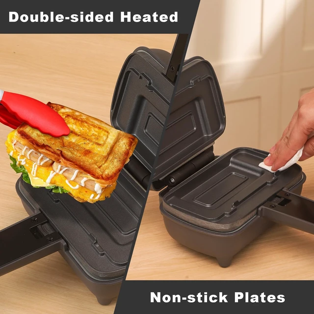 Alt view image 4 of 7 - Mini Sandwich Maker with Removable Plates: Portable Grilled Cheese Maker, Electric Breakfast Sandwichera with Non-Stick Plates, Hot Sandwich Maker Press for Cooking Breakfast, Grilled Cheese